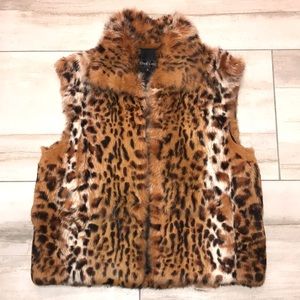 Leopard cheetah print genuine fur vest S NWOT